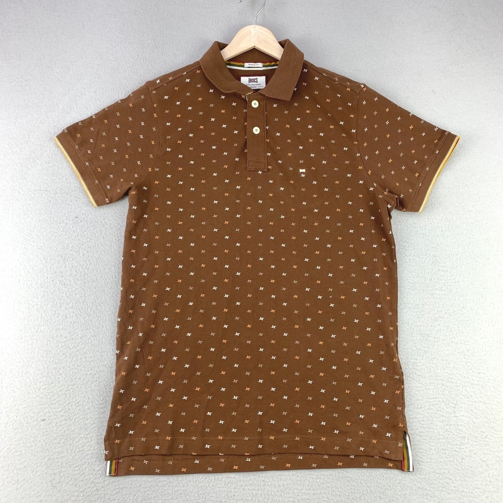 Basics Muscle Fit Polo Shirt Mens Medium Brown Preppy Retro Monogram Y2K - Picture 2 of 8